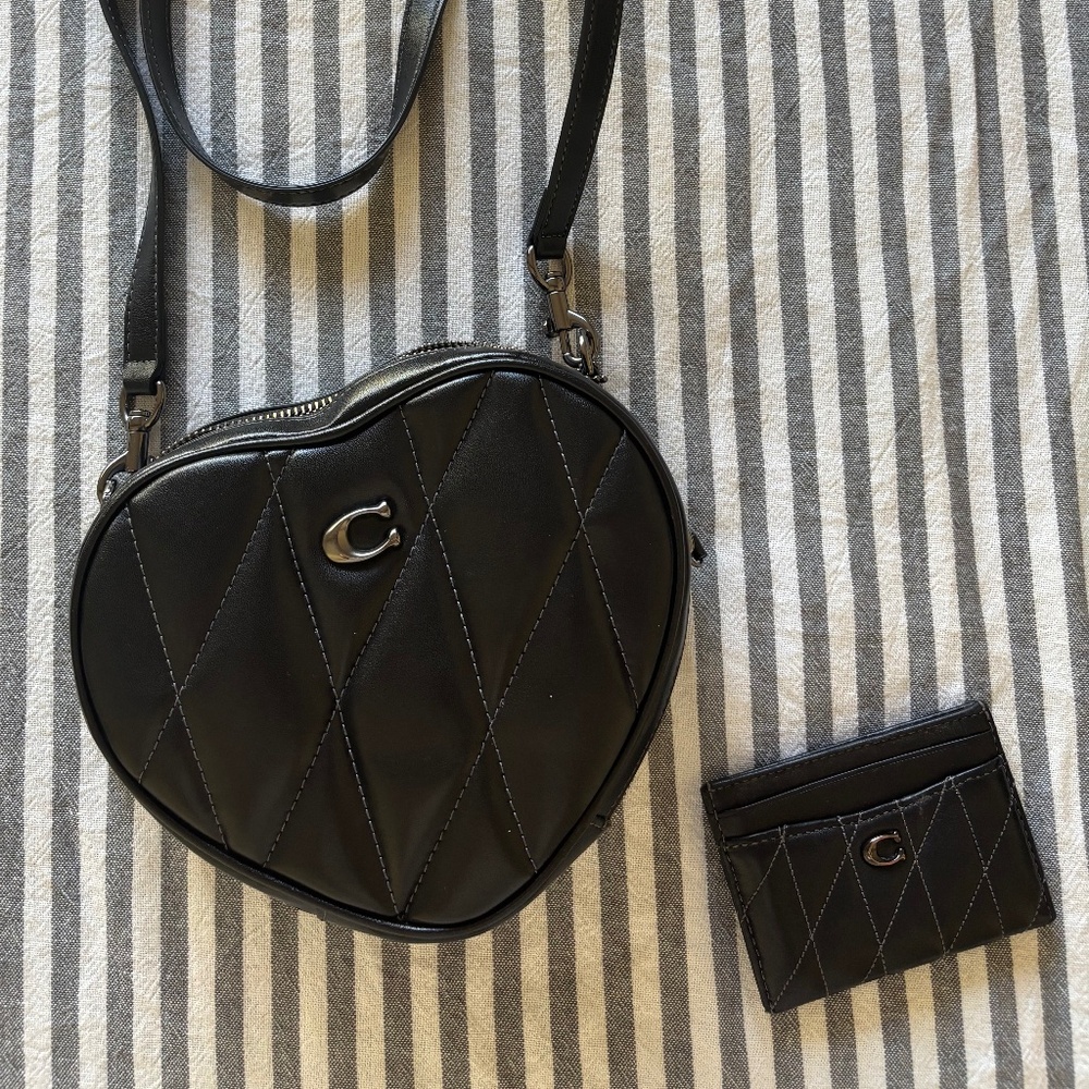 Quilted Coach Heart-Shaped Handbag & Matching Quilted wallet
